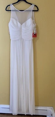 Dessy Collection Vivian 钻石长礼服象牙白 12L 码风格 2920RL — 第 1/4 张图片