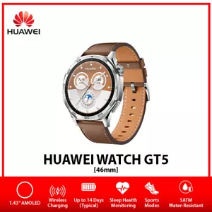 NEW Huawei Watch GT 5 1.43" AMOLED Bluetooth iOS Android Smartwatch - Brown/46mm - Picture 1 of 4