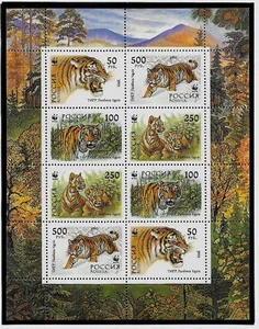 RUSSIA Sc 6181b NH issue of 1993 - WWF - ANIMALS - TIGER MINISHEET - Picture 1 of 1
