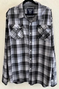 Men's Akademiks Shades Of Gray Plaid Long Sleeve Button Up Men Shirt 5XL 5X - Picture 1 of 5