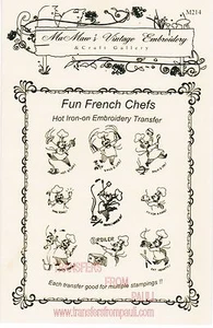 Fun French Chefs Hot Iron Embroidery Transfers by MaMaw's Vintage Embroidery - Picture 1 of 1