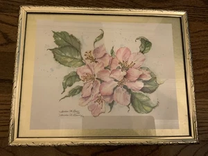 Sandra Dean Art 1998 Hibiskus pastell 18/50 rosa grün Aquarell Cottagecore - Bild 1 von 8