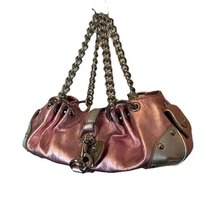 Juicy Couture Vintage Metallic Pink Silver Purse Y2K Chains Cow Hide Leather - Picture 1 of 12