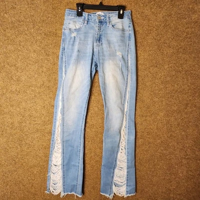 YMI Women Flare Jeans Size 7/28 Blue Stretch Distressed Rips Tears Light Wash - Image 1 of 4