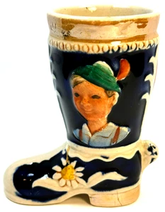 Vintage Boot Ceramic Figurine Vase Alpine Boy Girl Hand Painted Japan 4" - Picture 1 of 10