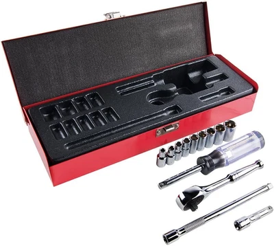65500 1/4-Inch Drive Socket Wrench Set with Spinner Handle, Ratchet, and 2 Exten - Image 1 of 4