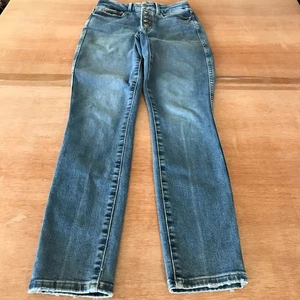 Good American Straight Leg Jeans Women 4/27 Blue High Rise Button Fly Stretch - Picture 1 of 13