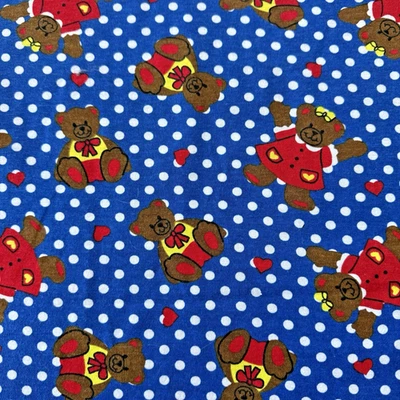 Vintage Novelty 80s Teddy Bear Knit Polka Dot Fabric 1 yrd + 14"L x 32"W - Image 1 of 4