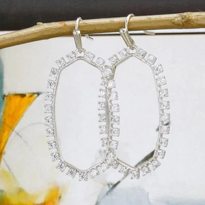 Pendientes Kendra Scott Elle Marco Abierto Cristal Tono Plata Nuevo con Etiquetas - Imagen 1 de 7