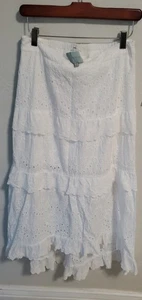 Skies Are Blue Cotton Eyelet Maxi Skirt White Size Medium Cruise Vacation - Picture 1 of 13