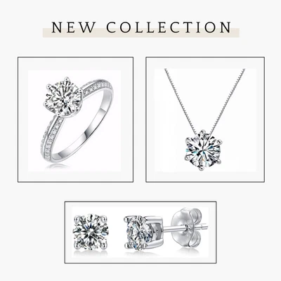 Conjunto de Joyería Clásica Moissanita Color D VVS1 Anillo Collar Pendientes Plata 925 Foto 1 de 4