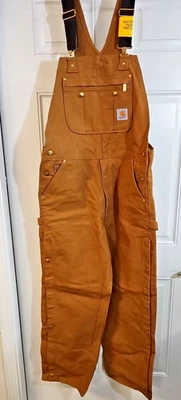 Mono con tirantes Carhartt R37 BRN marrón lona RN14806 ropa de trabajo tareas de pato hombres 36x32 Foto 1 de 4