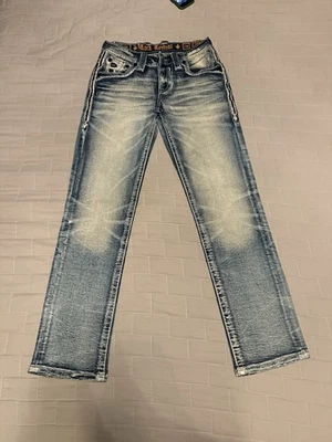 Pantalones de mezclilla para hombre Rock Revival desgastados "ciprés" ajustados rectos 28x32 nuevos sin etiquetas Foto 1 de 4