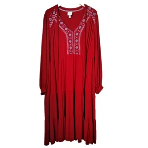 Knox Rose Kleid Damen 2XL Rot Boho Bestickt Langarm Midi Bauer Stufen - Bild 1 von 16