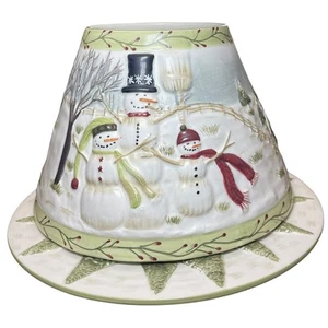 Vintage Yankee Candle Snowman Ceramic Large Jar Candle Topper Lamp Shade & Plate - Picture 1 of 13