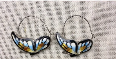 Pendientes de aro grandes Cloisonné MARIPOSA PLATA DE LEY MULTICOLOR DOBLE CARA Foto 1 de 4