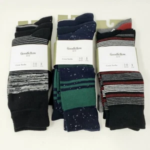 Goodfellow 9 Pairs Mens Crew Socks Sz 7-12 Black Gray Red Navy Blue Green New - Picture 1 of 5