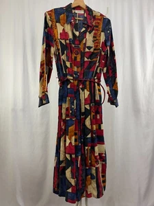 Womens Mandy Marsh Dress Vintage 1980s with Jaeger Leather Belt Geometric 12 uk - Picture 1 of 15