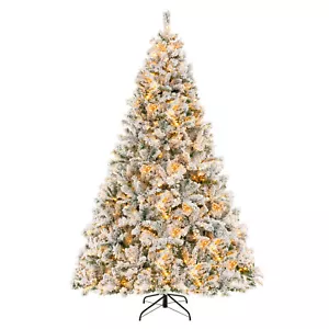 8 FT Pre-Lit Christmas Tree 3-Minute Quick Shape Flocked Decor w/ 600 LED Lights - Picture 1 of 10