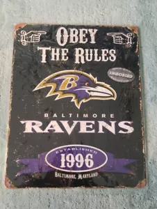 Baltimore Ravens NFL Football Metal Rustic Sign Embossed Steel Obey The Rules - Picture 1 of 1