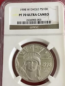 1998 W EAGLE PLATINUM $100 PF 70 ULTRA CAMEO COIN - Picture 1 of 4