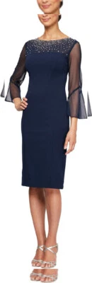 Vestido corto para mujer Alex Evenings con adornos 18, azul marino/plateado  Foto 1 de 4