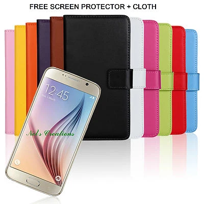 Real Genuine Leather Phone Wallet Case Cover Card Samsung Galaxy S6 Cover Stand - Image 1 of 4