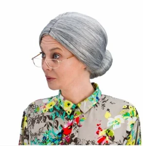 Erwachsene Oma Brötchen Perücke alte Dame Nanna Oma Frau Kostüm Hirsch Henne - Bild 1 von 2