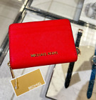 Michael Kors Women Medium Zip Around Card Case Coin Pouch Wallet Bright Red