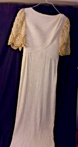 Vestido Mary Mcfadden Couture Neiman Marcus Marfil Arrugado Plisado Cuentas 10 Encantador - Imagen 1 de 10