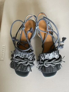 TORY BURCH LIGHT BLUE ROPE FRINGE 65MM-HEELED LEATHER SANDAL US 7 - Picture 1 of 10