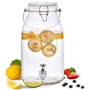 Clear Glass Beverage Dispenser Jar Leak Proof Spigot In/Outdoor Pitcher Jug - Picture 1 of 6