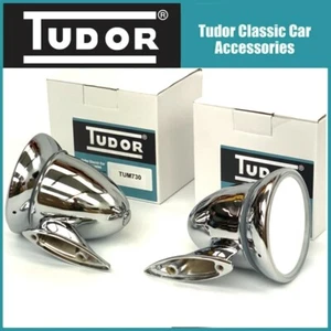 Espejos retrovisores de coche clásico cromo ala de bala universales MG Triumph mini Ford Tudor x2 - Imagen 1 de 12