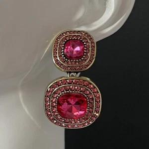 Lo último Pendientes Rosa Estrás Tono Dorado Perforados Cuelgan Gota Estilo Art Deco - Imagen 1 de 6