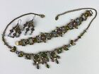 Colorful Stones Brass-Tone SET Necklace, Bracelet, Pierced Dangle Earrings