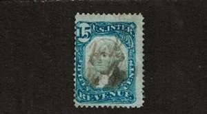 1871 U.S.Revenue Second Issue Docu 15c Blue & Blk Washington p.12 Sc#R110 Hand - Picture 1 of 1