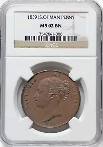 Isle of Man - 1839 Victoria Penny - NGC MS62 BN - SCARCE & STUNNING PQ SPECIMEN! - Picture 1 of 2