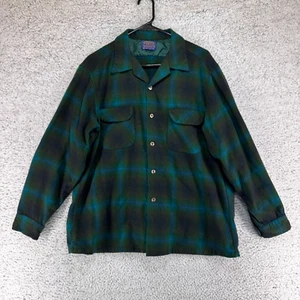 VTG 60's Pendleton Pure Virgin Wool Board Shirt Loop Button Green Plaid Ombre XL - Picture 1 of 7