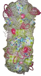 HANDMADE EASTER WREATH EGGS, MESH, RIBBON 28 IN LONG 12 IN WIDE - Picture 1 of 2