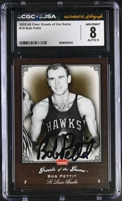 2005-06 Fleer Greats of the Game #18 Bob Pettit JSA AUTO 9 - CGC 8 - Image 1 of 2