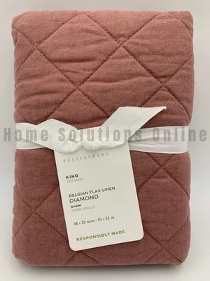 Pottery Barn linho belga diamante acolchoado farsa jacarandá rei #B151 - Imagem 1 de 2