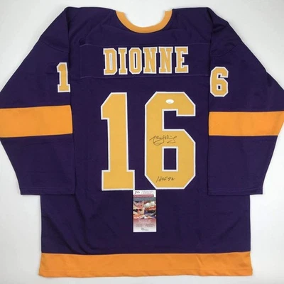 Autographed/Signed MARCEL DIONNE HOF 92 Los Angeles LA Purple Jersey JSA COA - Image 1 of 4