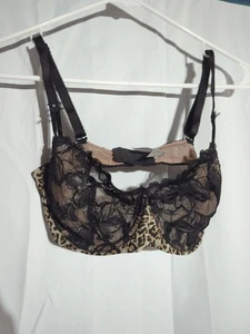 Reggiseno Victoria's Secret nero pizzo trasparente bordo leopardato sfoderato Demi taglia 36D - Foto 1 di 8