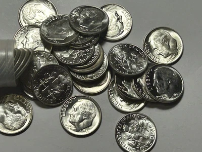 Rollo de monedas de diez centavos S Bu Roosevelt 1949/50 monedas/rollo afilado Foto 1 de 3