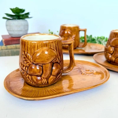 Vintage 70s Cottagecore Arnel's Merry Mushroom Ceramic Mug and Tray Snack Set - Image 1 of 4
