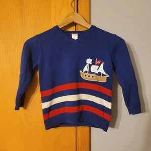 Gymboree Boys Size 4T Stripes and Anchor Pirate Ship Blue Knit Sweater Cotton - Picture 1 of 9