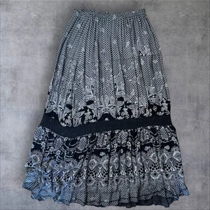 Boho schwarz & weiß Stufen Gypsy Rock - Spitzenbesatz Cottagecore Maxi UK XL W32 - Bild 1 von 8