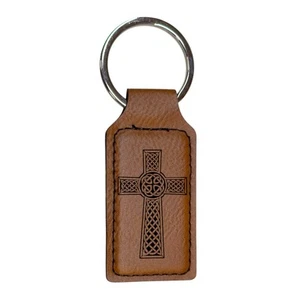 Keychain - Rectangle - Celtic Cross - Leather - Picture 1 of 8