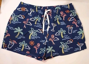 Costume da bagno Chubbies blu 4" neon fenicottero palma tropicale con boxer XL 36"-38" - Foto 1 di 9