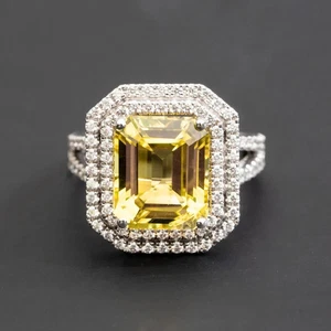 3.60 Ct Emerald Natural Yellow Sapphire & Diamond Wedding Ring 14K White Gold 4 - Picture 1 of 7